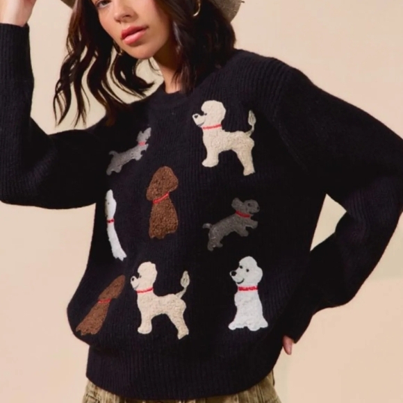 So Me Sweaters - So Me Black Sweater with Dog Motifs